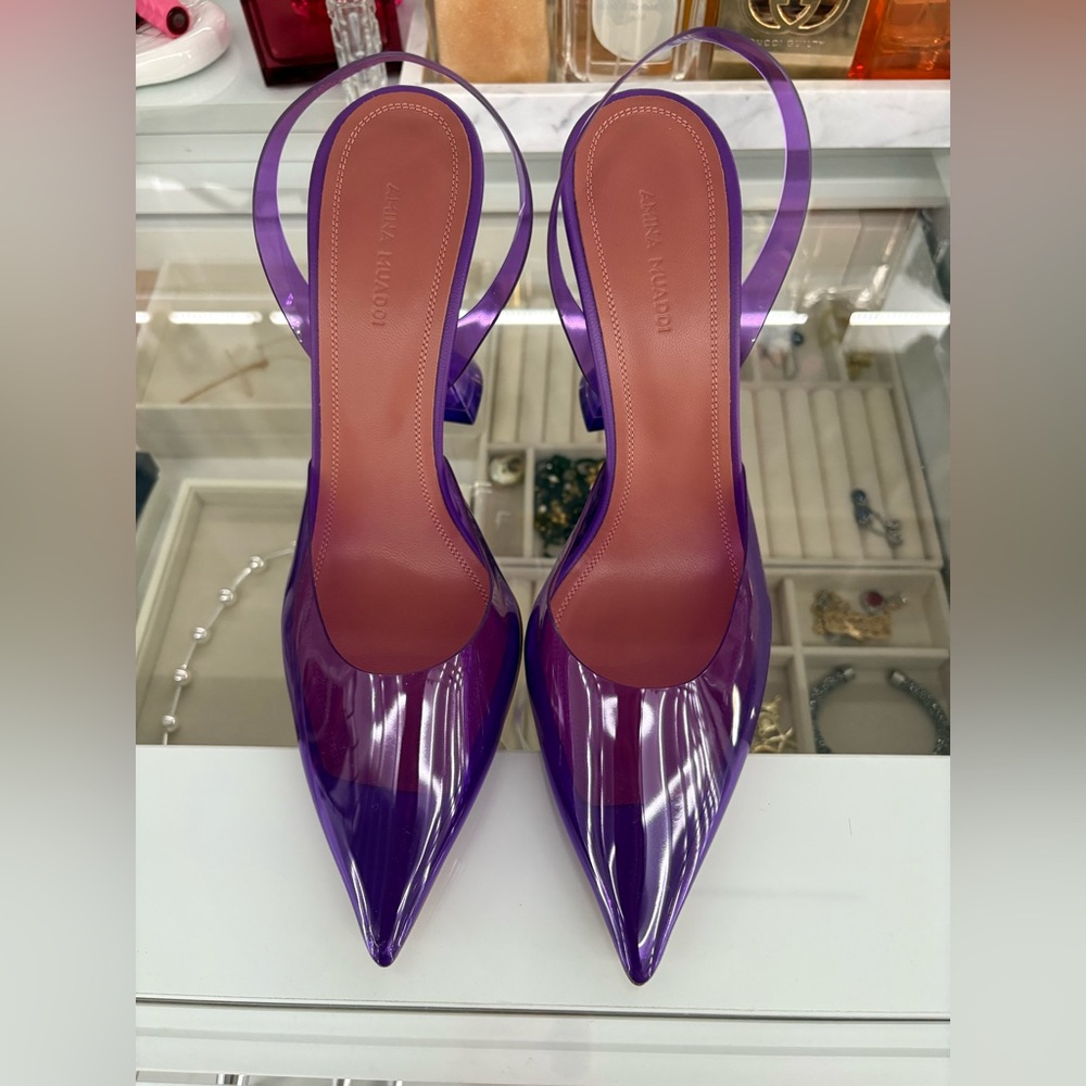 Amina Muaddi purple pumps brand new never have been used